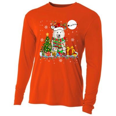 Santa Reindeer Samoyed Christmas Tree Lights Dog Lover Owner Cool Gift Cooling Performance Long Sleeve Crew