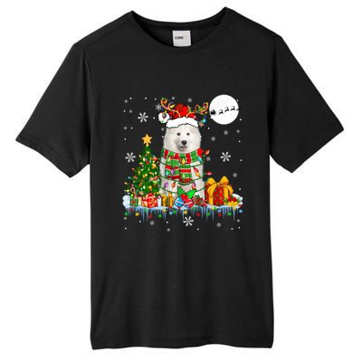 Santa Reindeer Samoyed Christmas Tree Lights Dog Lover Owner Cool Gift Tall Fusion ChromaSoft Performance T-Shirt