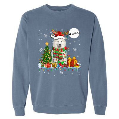 Santa Reindeer Samoyed Christmas Tree Lights Dog Lover Owner Cool Gift Garment-Dyed Sweatshirt