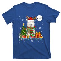 Santa Reindeer Samoyed Christmas Tree Lights Dog Lover Owner Cool Gift T-Shirt