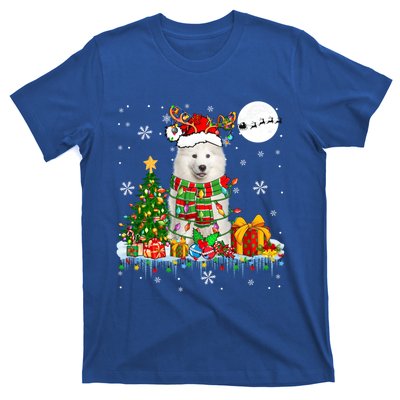 Santa Reindeer Samoyed Christmas Tree Lights Dog Lover Owner Cool Gift T-Shirt