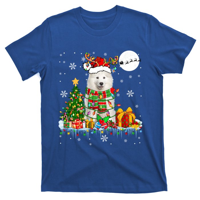 Santa Reindeer Samoyed Christmas Tree Lights Dog Lover Owner Cool Gift T-Shirt