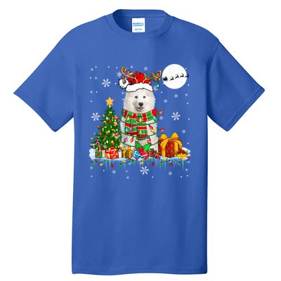 Santa Reindeer Samoyed Christmas Tree Lights Dog Lover Owner Cool Gift Tall T-Shirt