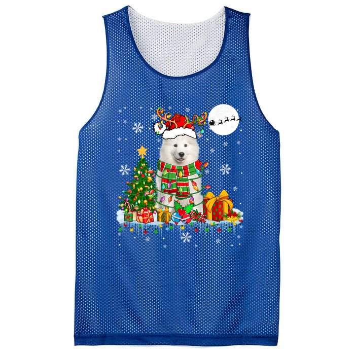 Santa Reindeer Samoyed Christmas Tree Lights Dog Lover Owner Cool Gift Mesh Reversible Basketball Jersey Tank