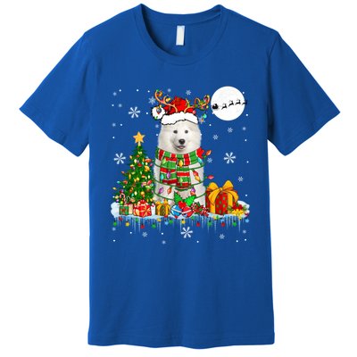 Santa Reindeer Samoyed Christmas Tree Lights Dog Lover Owner Cool Gift Premium T-Shirt