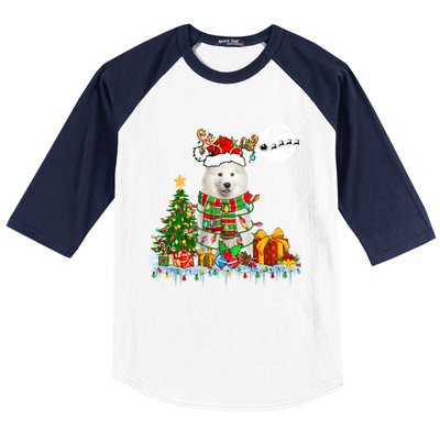 Santa Reindeer Samoyed Christmas Tree Lights Dog Lover Owner Cool Gift Baseball Sleeve Shirt