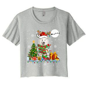 Santa Reindeer Samoyed Christmas Tree Lights Dog Lover Owner Cool Gift Women's Crop Top Tee