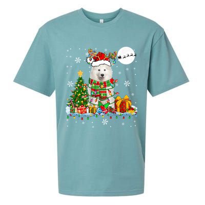 Santa Reindeer Samoyed Christmas Tree Lights Dog Lover Owner Cool Gift Sueded Cloud Jersey T-Shirt