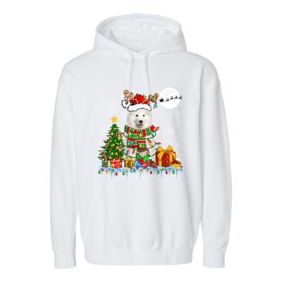 Santa Reindeer Samoyed Christmas Tree Lights Dog Lover Owner Cool Gift Garment-Dyed Fleece Hoodie