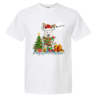 Santa Reindeer Samoyed Christmas Tree Lights Dog Lover Owner Cool Gift Garment-Dyed Heavyweight T-Shirt