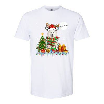 Santa Reindeer Samoyed Christmas Tree Lights Dog Lover Owner Cool Gift Softstyle CVC T-Shirt