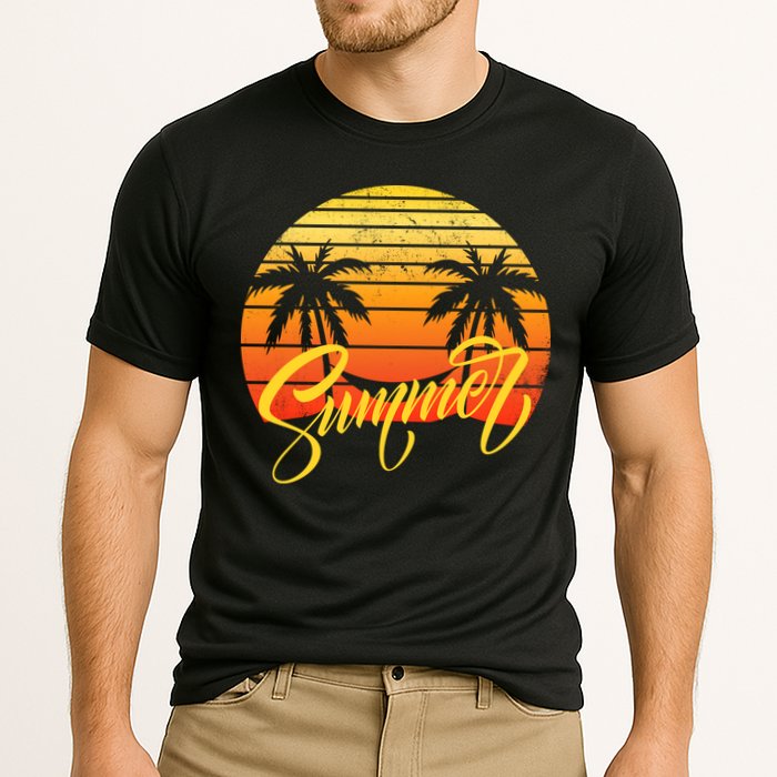 Summer Retro Sunset Tropical Cooling Performance Crew T-Shirt