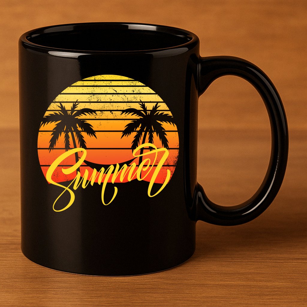 Summer Retro Sunset Tropical 11oz C Handle Ceramic Mug