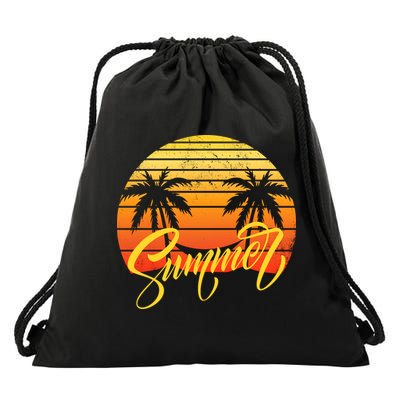 Summer Retro Sunset Tropical Drawstring Bag