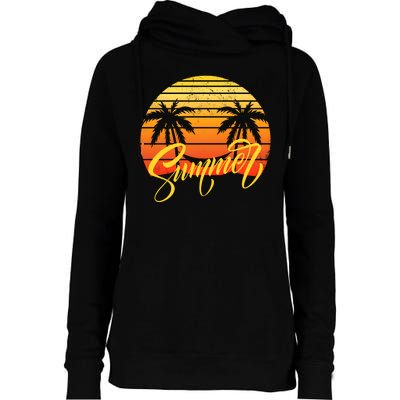 Summer Retro Sunset Tropical Womens Funnel Neck Pullover Hood