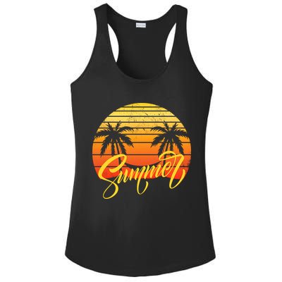 Summer Retro Sunset Tropical Ladies PosiCharge Competitor Racerback Tank