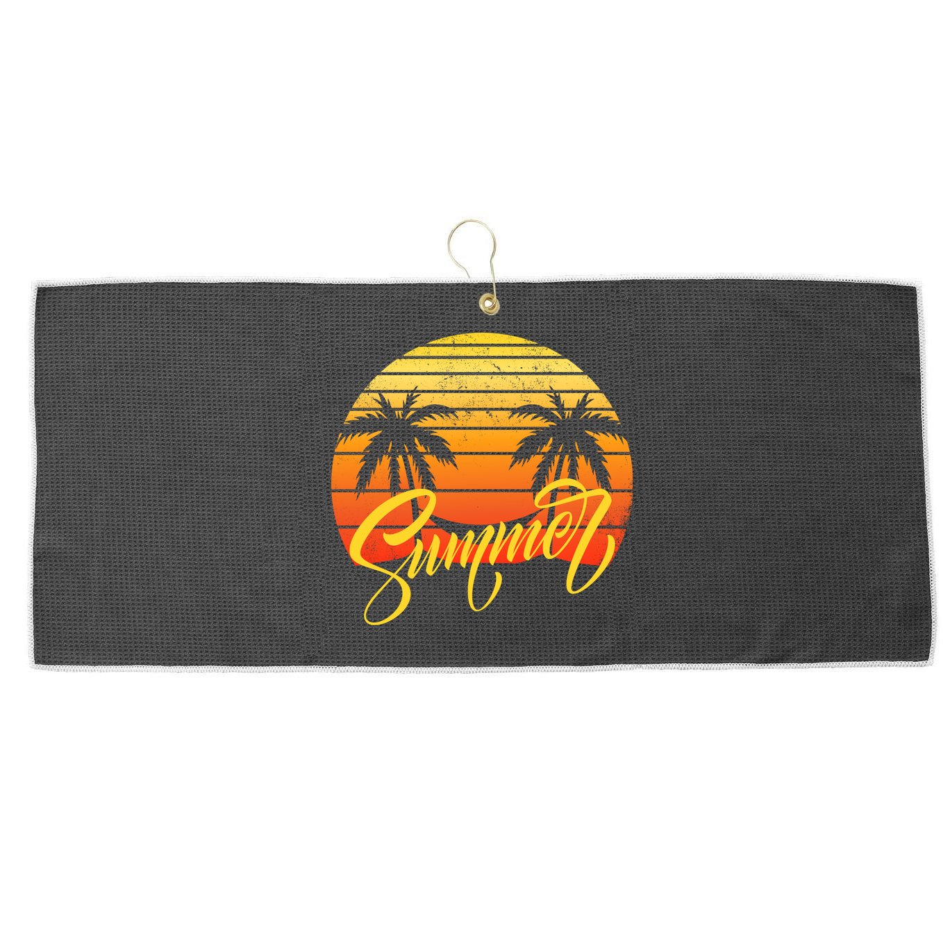 Summer Retro Sunset Tropical Large Microfiber Waffle Golf Towel