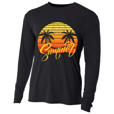 Summer Retro Sunset Tropical Cooling Performance Long Sleeve Crew