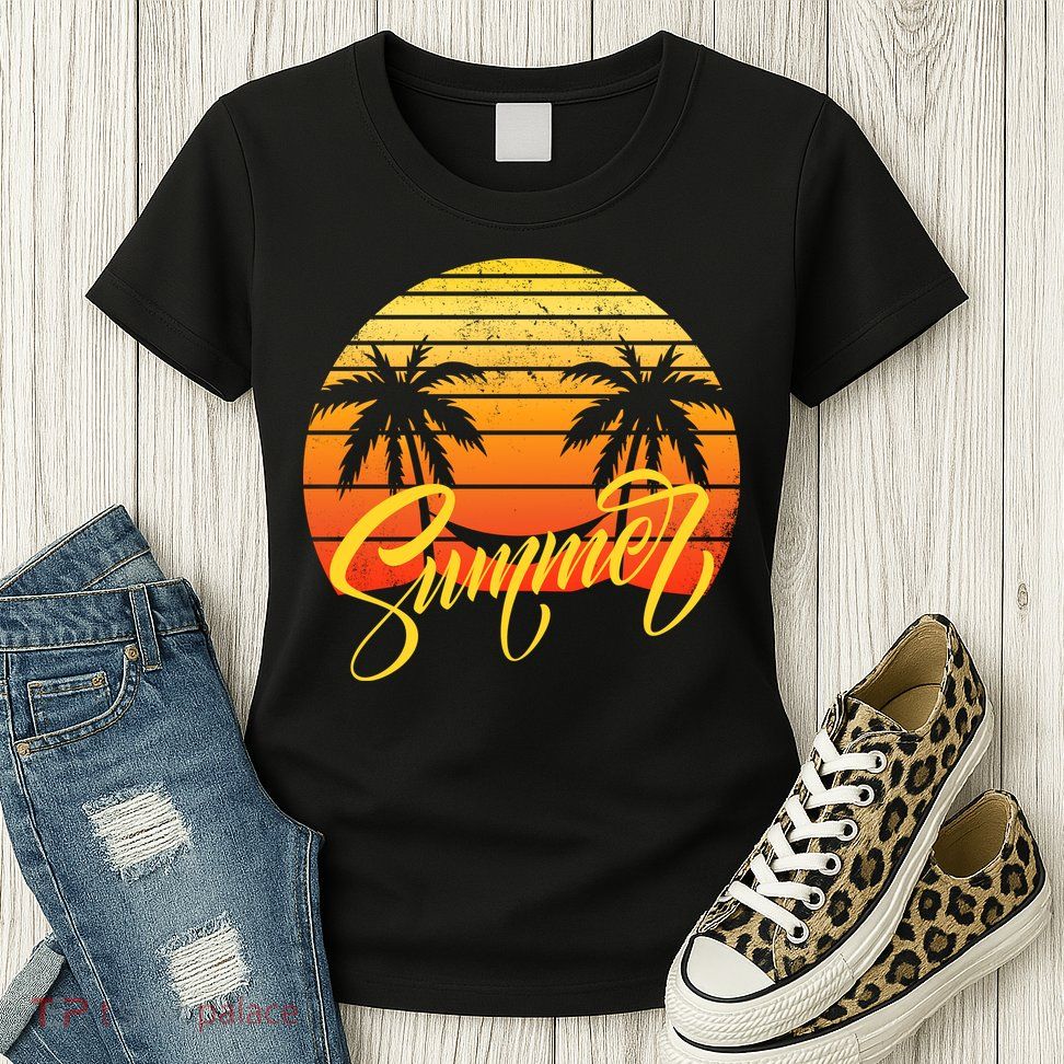 Summer Retro Sunset Tropical Womens T-Shirt