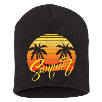 Summer Retro Sunset Tropical Short Acrylic Beanie