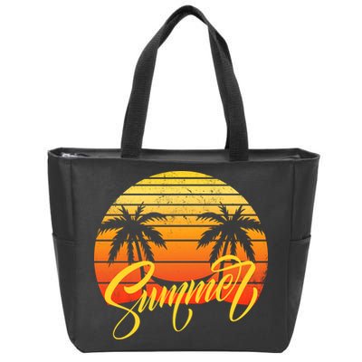 Summer Retro Sunset Tropical Zip Tote Bag