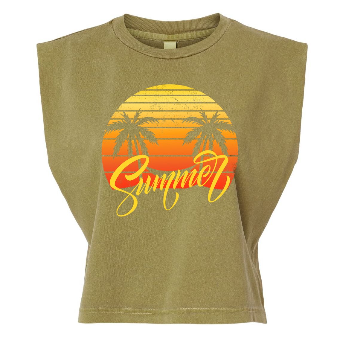 Summer Retro Sunset Tropical Garment-Dyed Women's Muscle Tee