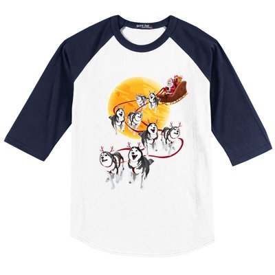 Santa Ride Sleigh Siberian Husky Christmas Dog Lover Gift Cool Gift Baseball Sleeve Shirt