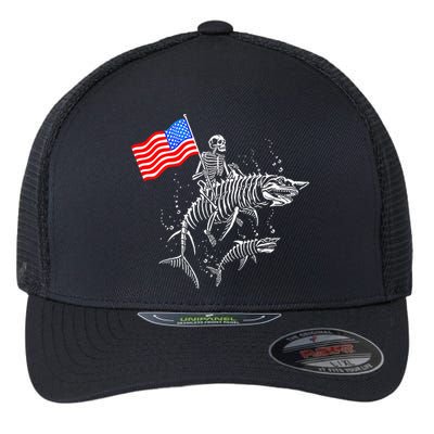 Skeleton Ride Shark 4th Of July Flexfit Unipanel Trucker Cap
