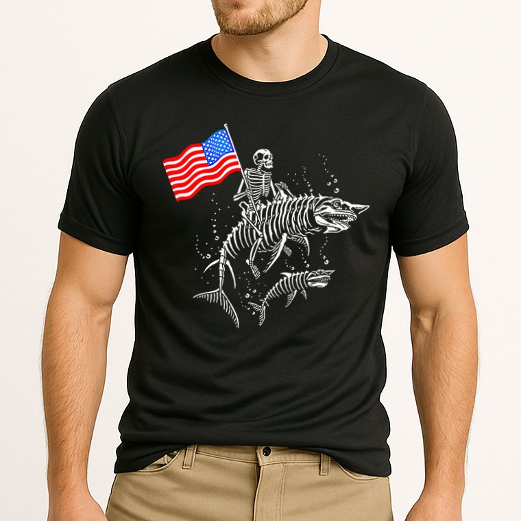 Skeleton Ride Shark 4th Of July Performance Shirt