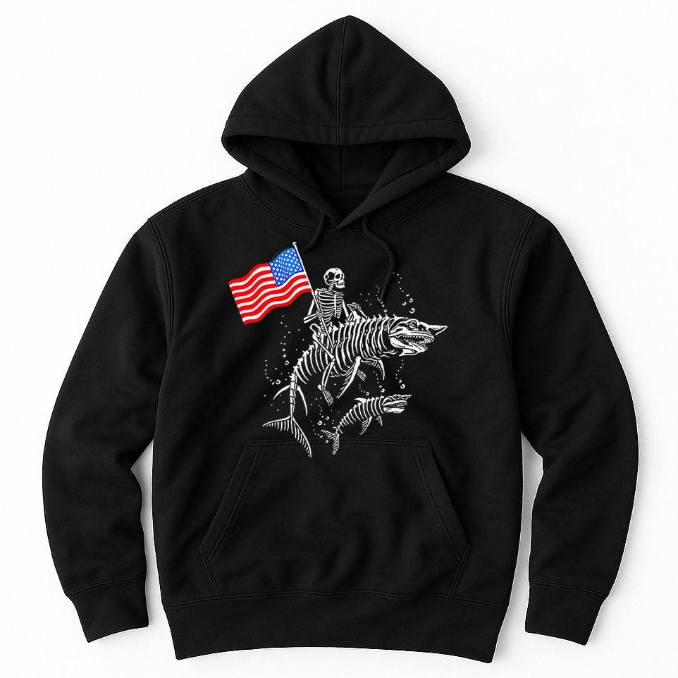 Skeleton Ride Shark 4th Of July Hoodie