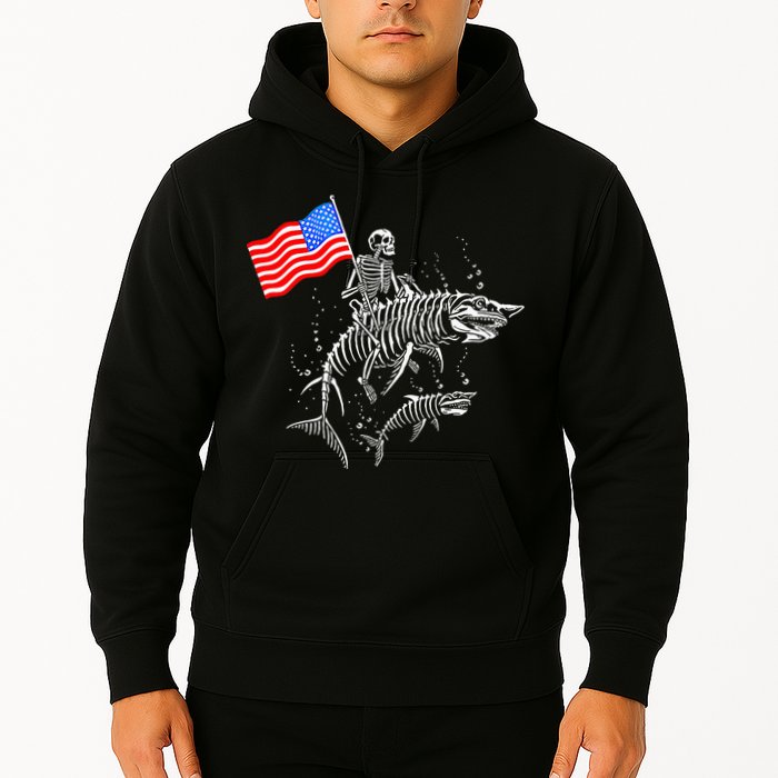 Skeleton Ride Shark 4th Of July Hoodie