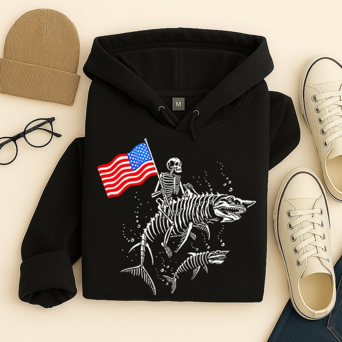 Skeleton Ride Shark 4th Of July Hoodie