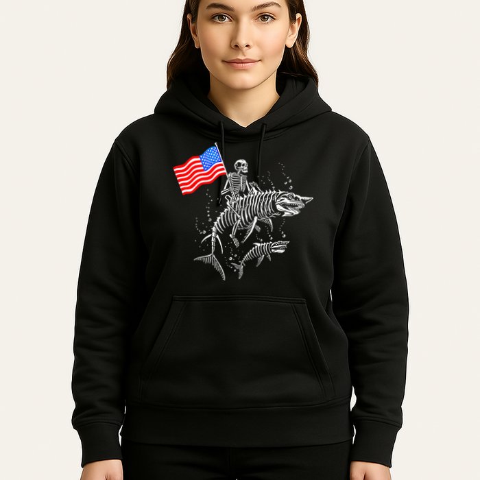 Skeleton Ride Shark 4th Of July Hoodie