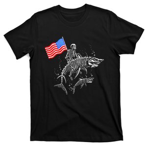 Skeleton Ride Shark 4th Of July T-Shirt