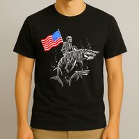 Skeleton Ride Shark 4th Of July T-Shirt