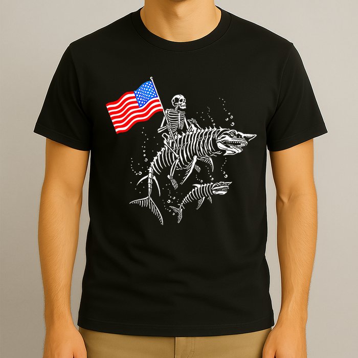 Skeleton Ride Shark 4th Of July T-Shirt