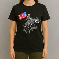Skeleton Ride Shark 4th Of July T-Shirt