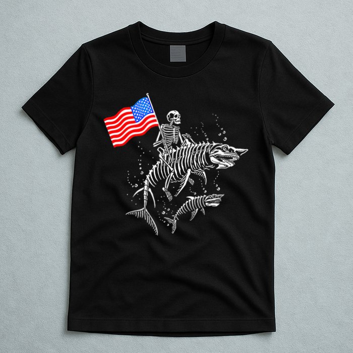 Skeleton Ride Shark 4th Of July T-Shirt