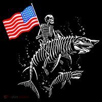 Skeleton Ride Shark 4th Of July T-Shirt
