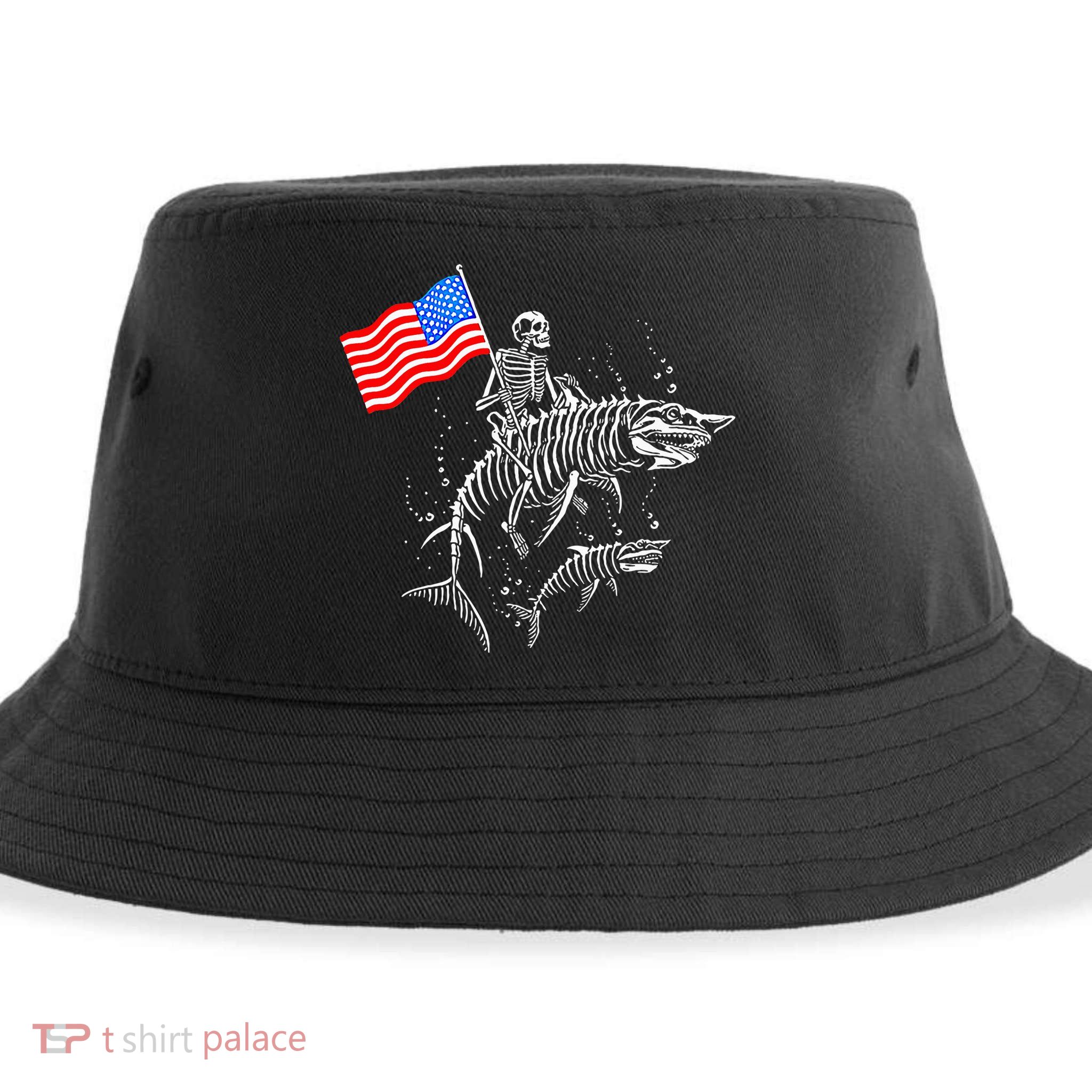 Skeleton Ride Shark 4th Of July Sustainable Bucket Hat
