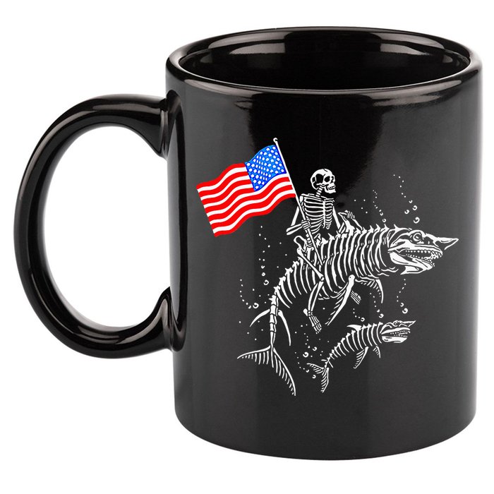 Skeleton Ride Shark 4th Of July 11oz C Handle Ceramic Mug