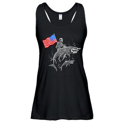 Skeleton Ride Shark 4th Of July Ladies Essential Flowy Tank