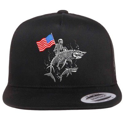 Skeleton Ride Shark 4th Of July Flatbill Hat