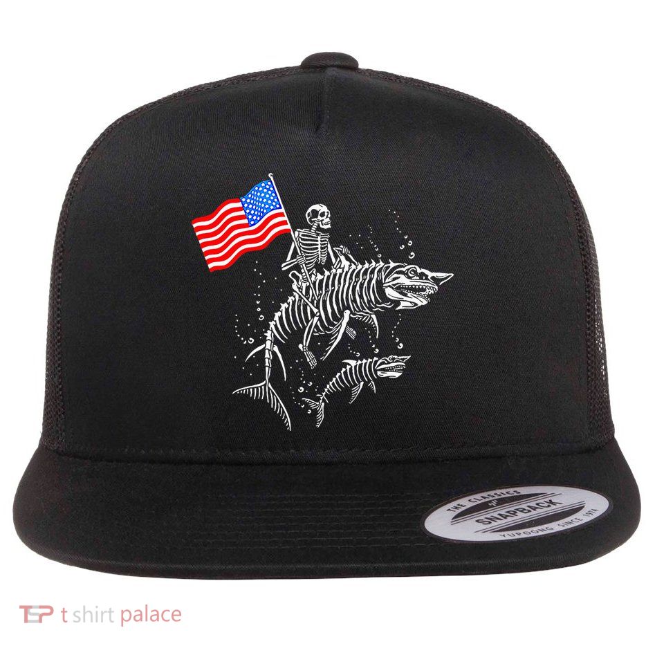 Skeleton Ride Shark 4th Of July Flatbill Hat