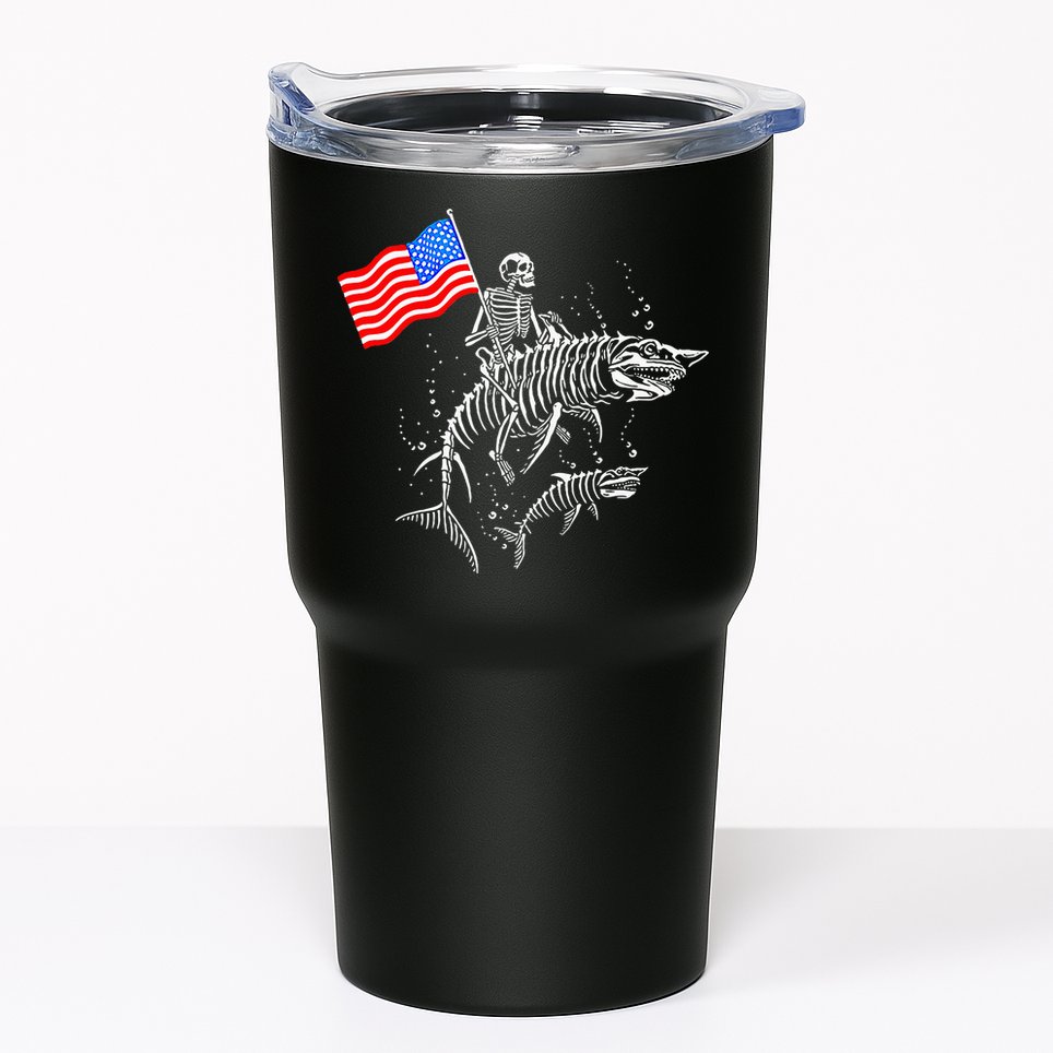 Skeleton Ride Shark 4th Of July Tumbler