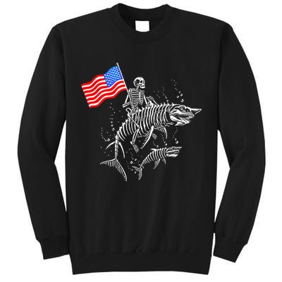 Skeleton Ride Shark 4th Of July Tall Sweatshirt