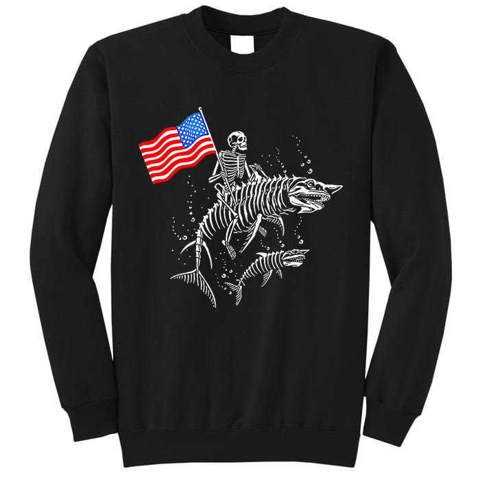 Skeleton Ride Shark 4th Of July Tall Sweatshirt