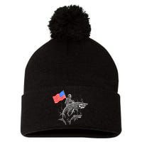 Skeleton Ride Shark 4th Of July Pom Pom 12in Knit Beanie