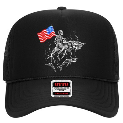 Skeleton Ride Shark 4th Of July Trucker Hat