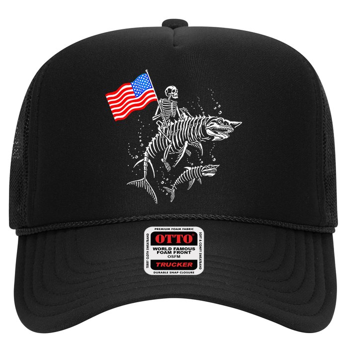 Skeleton Ride Shark 4th Of July Trucker Hat